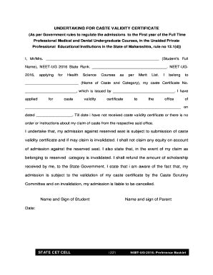 Caste Validity Form Fill And Sign Printable Template Online