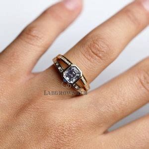 Bezel Set Moissanite Ring Gray Moissanite Ring Ct Asscher Cut Grey