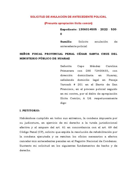 Modelo Escrito De Solicitud De Rehabilitación Y Eliminación De