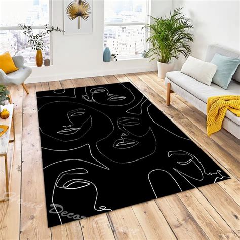 Line Art Abstract Art Black and White Rug Area Rug for - Etsy | Black ...