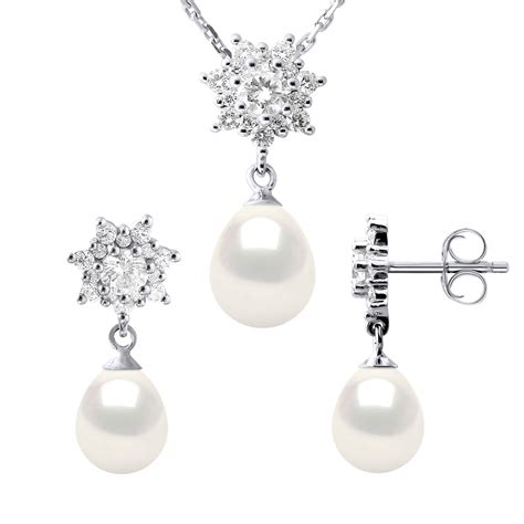 Parure Collier Boucles D Oreilles Perle D Eau Douce Argent