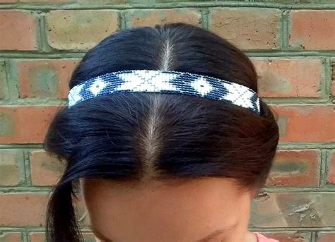 Authentic Native American Style Headband Blue White Gray Etsy