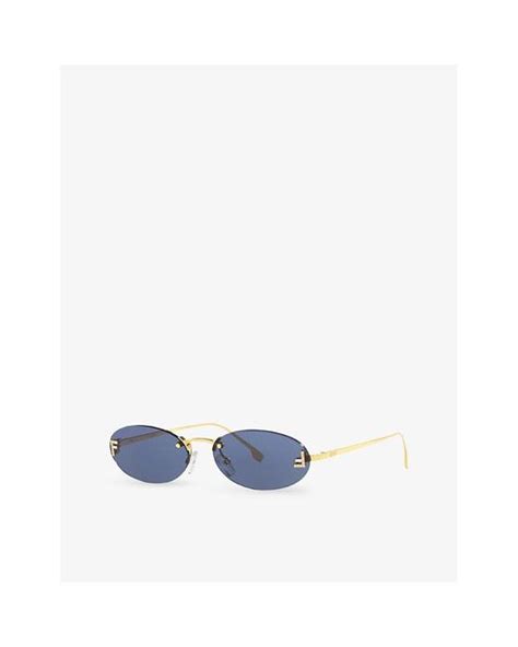 Fendi Fe4075us Oval Frame Metal Sunglasses In Blue Lyst