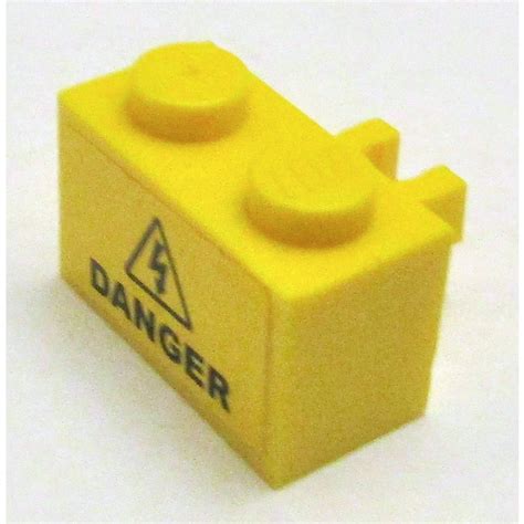 LEGO Brick 1 X 2 With Vertical Clip With DANGER Electricity Sticker