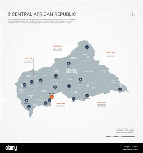 República Centroafricana mapa con las fronteras ciudades capitales y