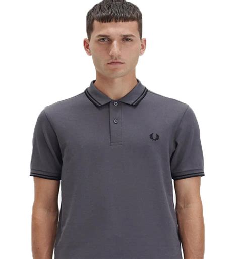 Fred Perry Black Double Stripe Gunmental Polo Shirt The Factory Kl