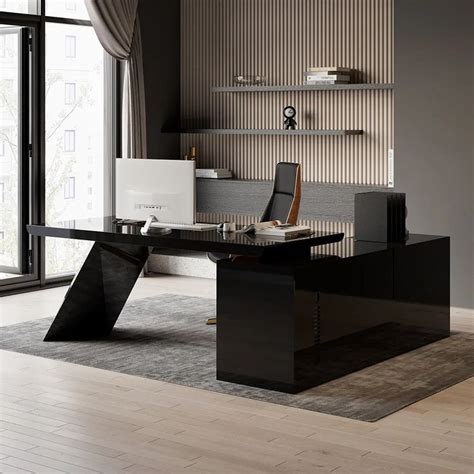 Free Shipping on 70.9" Modern Black L-Shape Executive Desk Drawers ...