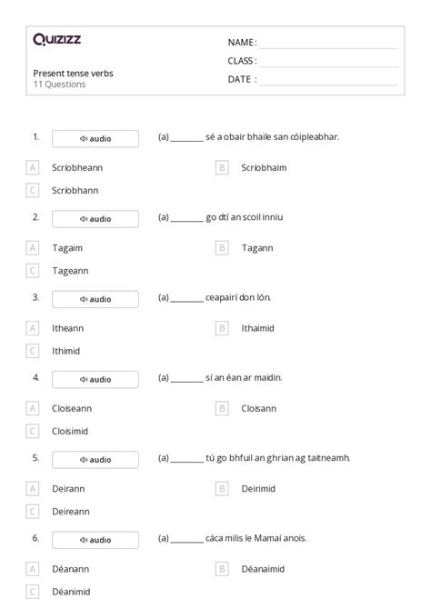 50 Present Tense Verbs Worksheets For 6th Class On Quizizz Free And Printable