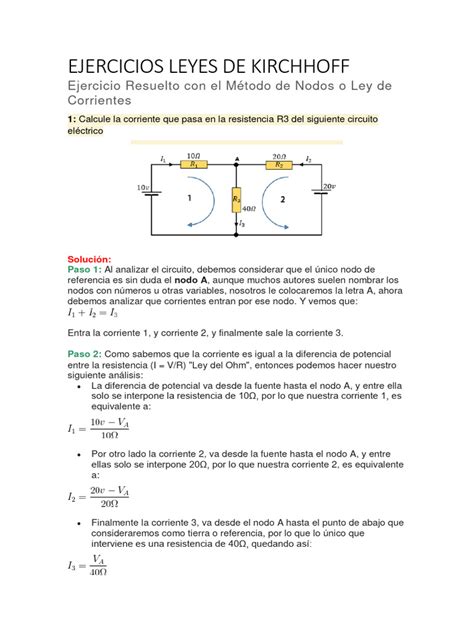 Ejercicios Leyes De Kirchhoff Pdf Resistencia Eléctrica Y