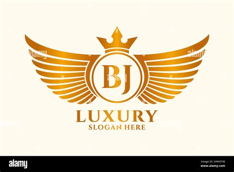 Luxury Royal Wing Letter BJ Crest Gold Color Logo Vector Victory Logo