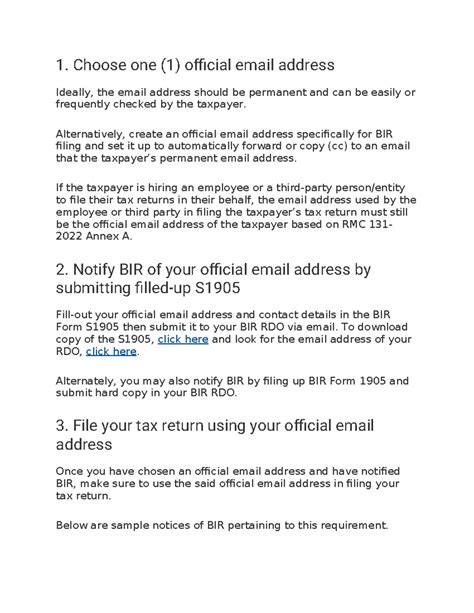 STEP Email Update BIR 1 Choose One 1 Official Email Address