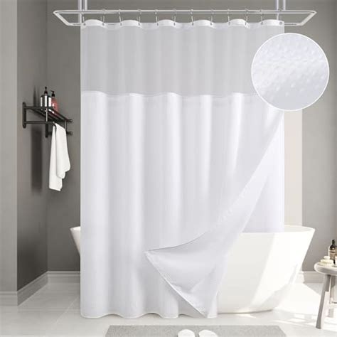 Naturoom White Waffle Shower Curtain Set With Snap In Liner 240gsm Modern Waffle