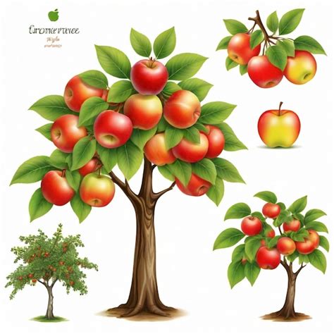 Premium Vector Apple Tree Vector Set White Background Isolated A High