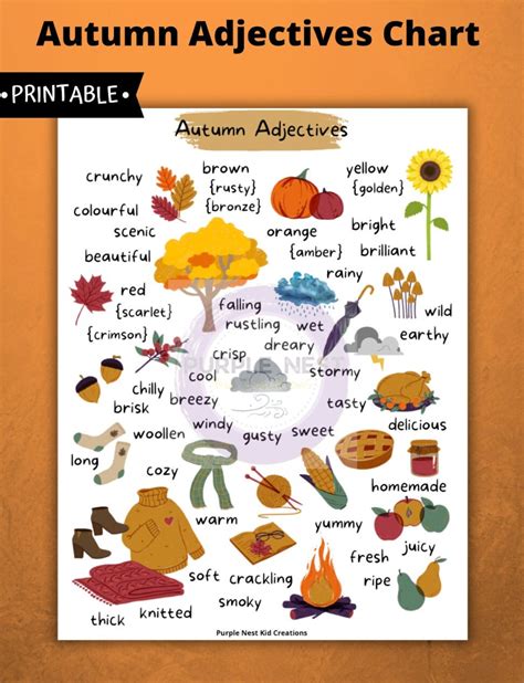 Autumn Adjectives Chart, Autumn, Fall, Fall Adjectives, Writing Stories ...