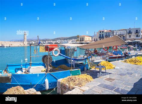 Venetian Harbour Rethymno Crete Greek Islands Greece Stock Photo