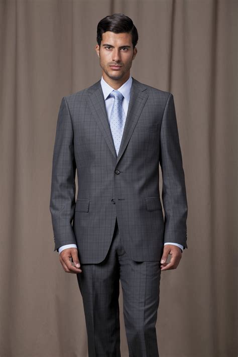 Grey Checked Suit With Powder Blue Shirt And Matching Silk Tie