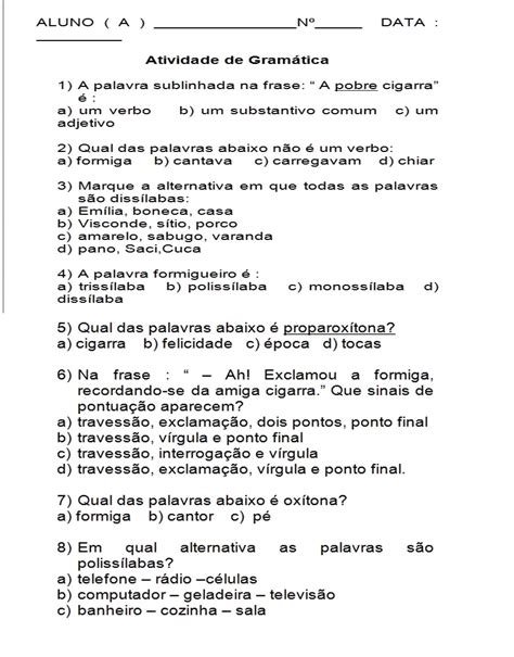 Atividades De Gramatica Para O 5 Ano - 10