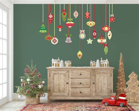 Christmas Wall Decals Folk Art Ornaments Made From Peel And Stick Fabric Wall Decal Material