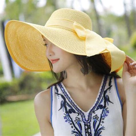 Sun Hat Women Big Brim Straw Hat Sun Floppy Wide Brim Hats New Bowknot