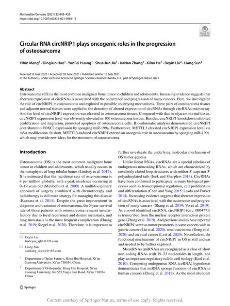 Circular RNA CircNRIP1 Plays Oncogenic Roles In The Progression Of