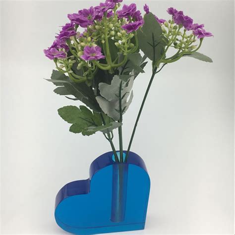 Desktop Blue Heart Shape Acrylic Vase China Acrylic Flowerv Vase And