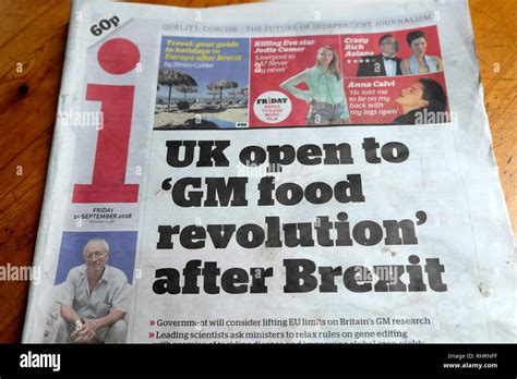 I Newspaper Front Page Headline Uk Open To Gm Food Revolution After Brexit London England Uk