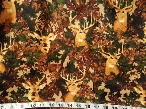 Wildlife Flannel Fabric With Deer Elk Leaves Camouflage Cotton Etsy