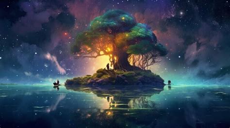 Premium Ai Image Surreal Float Island In A Starry Night Sky