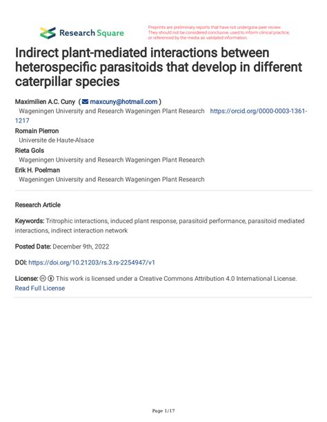 Pdf Indirect Plant Mediated Interactions Between Heterospecific