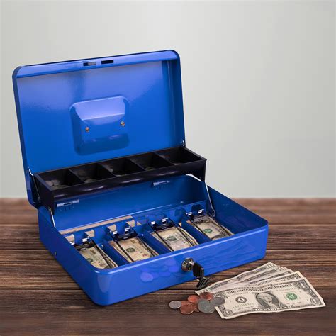 Cash Box Locking Steel Petty Cash Safe With Coin Tray And Money Clips