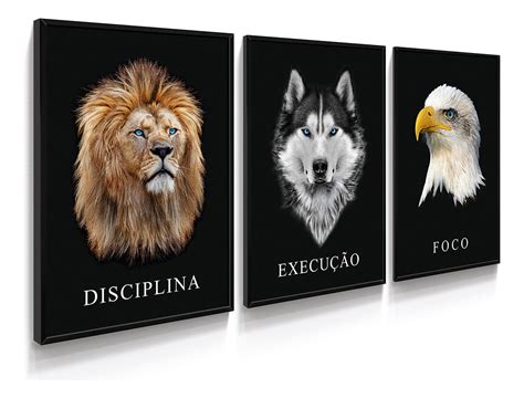 Quadro Decorativo Leão Aguia Lobo Grande Escritório Moderno