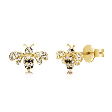 14k Gold Diamond Bumble Bee Stud Earrings