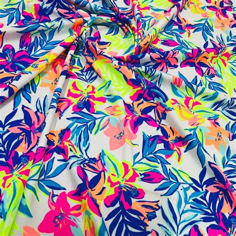 Neon Floral Print Nylon Lycra Spandex Fabric Way Stretch By Yard For