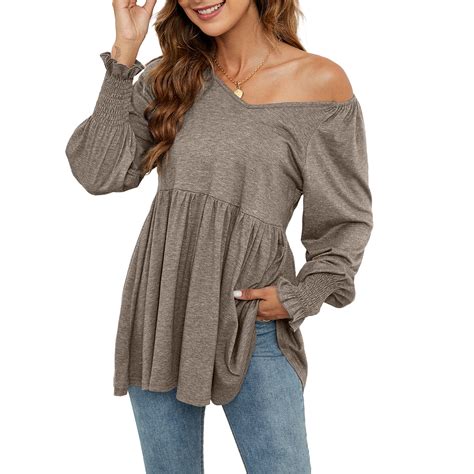 jsaierl womens  causal long balloon sleeve shirts  neck smocked