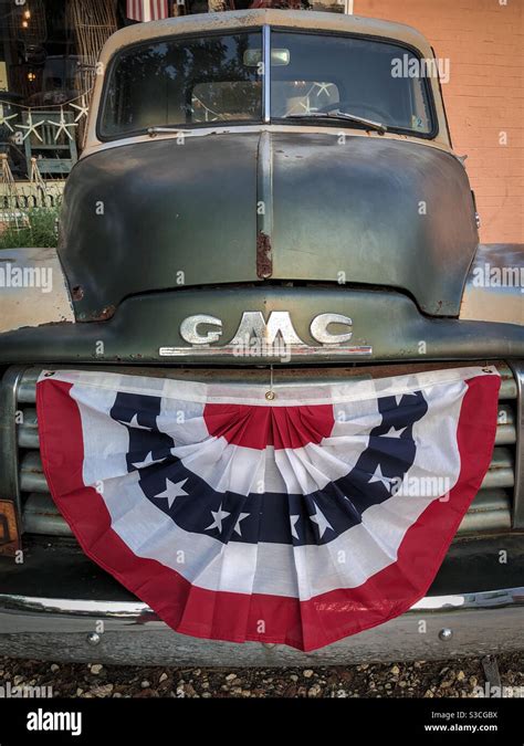 Antique GMC truck with American flag bunting, Amelia Island, Florida ...