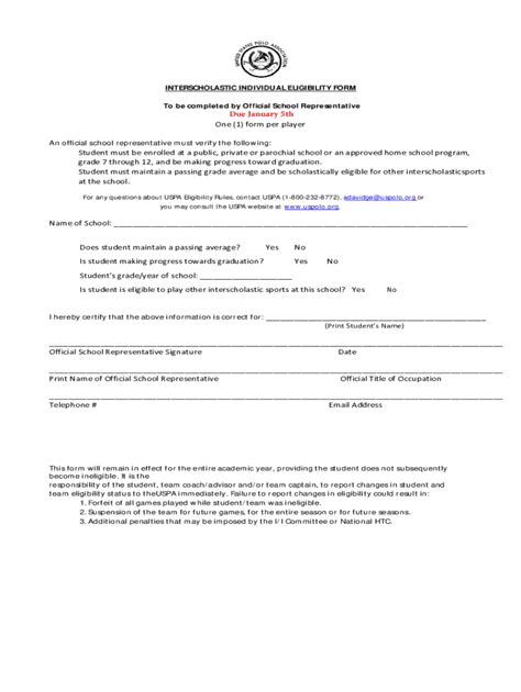 Fillable Online INTERSCHOLASTIC INDIVIDUAL ELIGIBILITY FORM To Fax