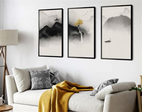 Japandi Wall Art Set Of Zen Wall Art Prints Japanese Yellow Etsy