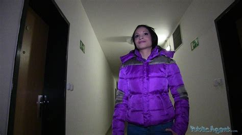 Dark Hair Babe In Purple Jacket And White XXX Dessert Picture