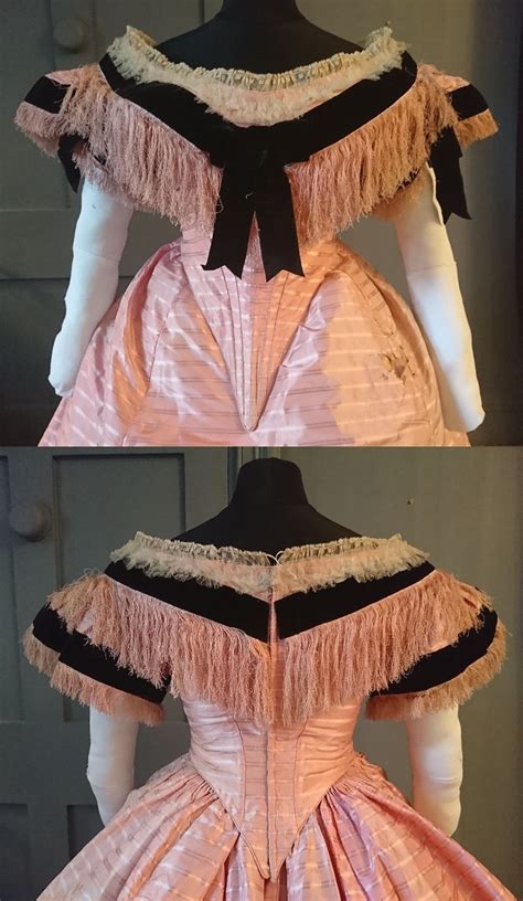 Stunning Pink Silk 1860s Crinoline Ballgown Victorian Antique Fashion