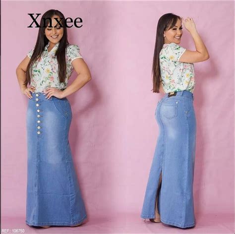 Jupe En Jean Denim Pour Femmes Vintage Queue De Poisson Maxi Longue