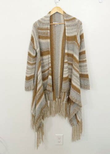 Knox Rose Women Knit Cardigan Sweater Size M Open Front Fringe Long