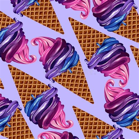 Ilustra O Do Padr O Do Sorvete Arco Ris Num Cone De Waffle Ilustra O