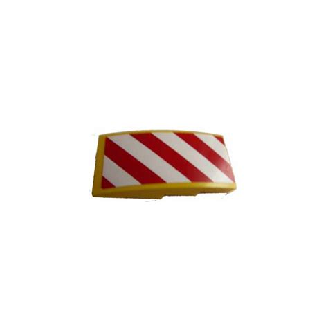 LEGO Yellow Slope 2 X 4 Curved With Red And White Diagonal Stripes