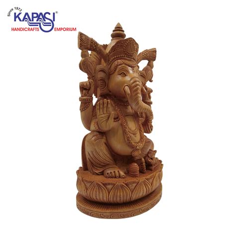 Height Wooden Ganesha Sitting Idol Kapasi Handicrafts Emporium