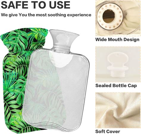 Naanle L Hot Water Bottle With Tropical Leaves Cover Pain Relief For Menstrual Cramps Heat