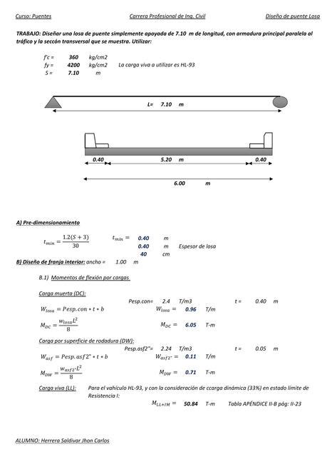 DiseÑo De Puente Losa Con Aashto Lrdf 2014 Jhon Carlos Herrera Saldivar Udocz