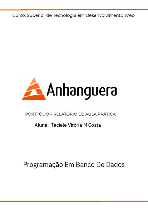 Programação Em Banco De Dados Portfolio Relatorio De Aula Pratica PortfÓlio RelatÓrio De