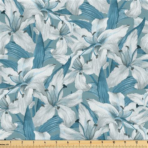 Ambesonne Floral Fabric By The Yard Lily Flowers Leaves Botany