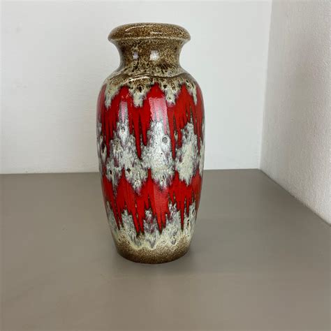 Large 38cm Zig Zag Lora Pottery Fat Lava Vase By Scheurich Germany