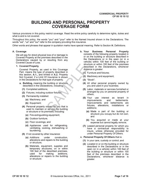 CP 00 10 10 12 Building And Personal Property Coverage Form